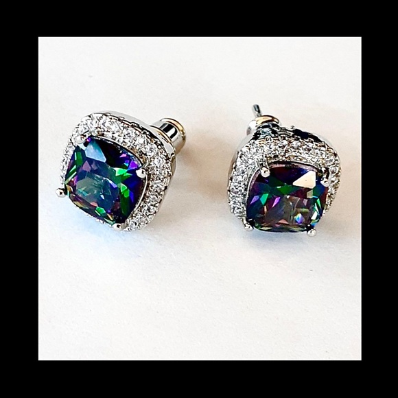 925 Silver Mystic Rainbow & White Topaz Earrings - Picture 12 of 12